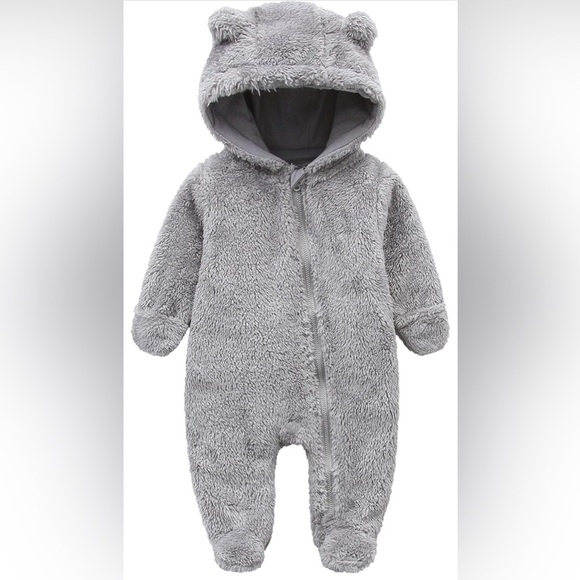Baby snowsuit fleece lined onsie warm hooded romper - Picture 1 of 7